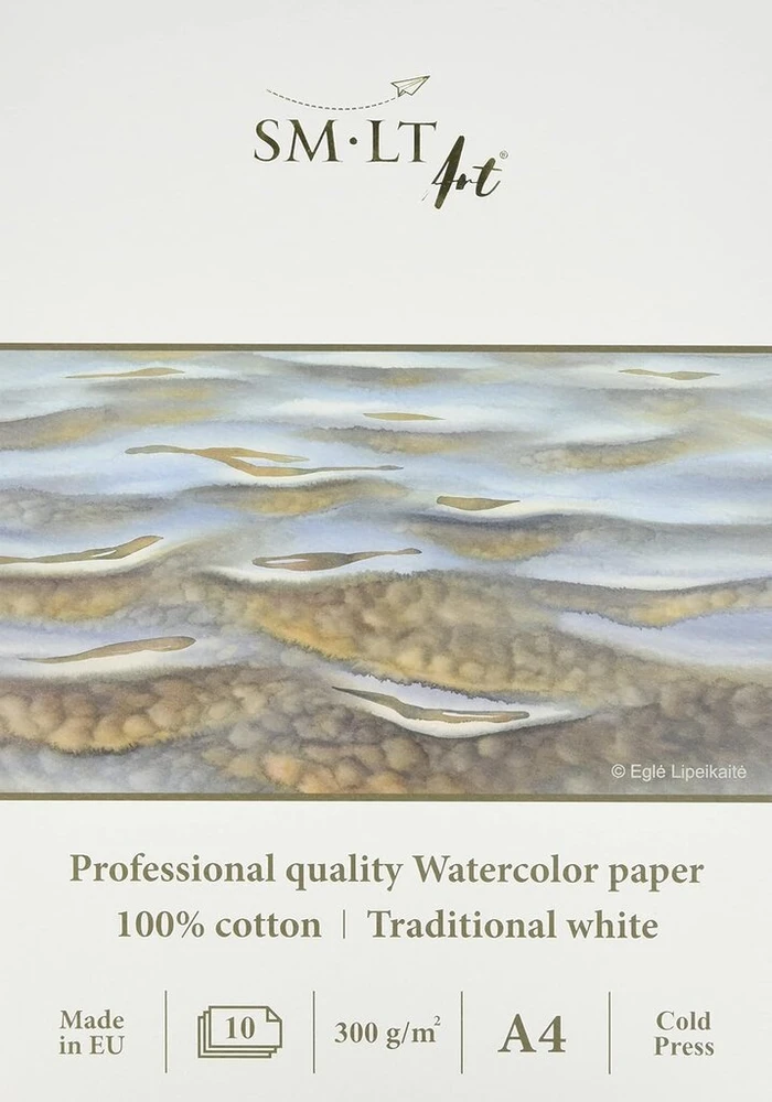 Sm.lt As-10(300)/pro Line A4 profesionalus akvarelinis bloknotas, 300 gsm, tradicinė balta spalva, 100% medvilnės popierius, 10 lapų