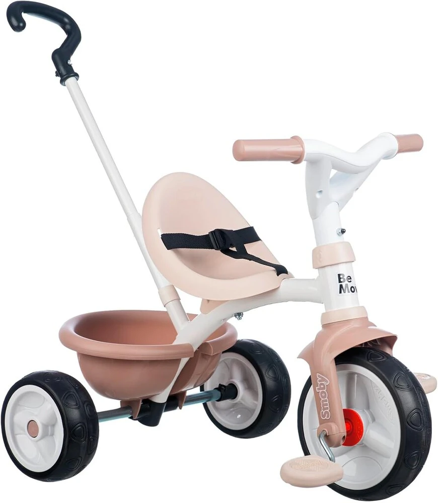 Kelioninis Smoby - Be Move rusvai gelsvas - vaikiškas triratukas su stūmimo rankena, sėdyne su saugos diržu, metaliniu rėmu, pedalo laisvosios eigos funkcija, vaikams nuo 15 mėnesių