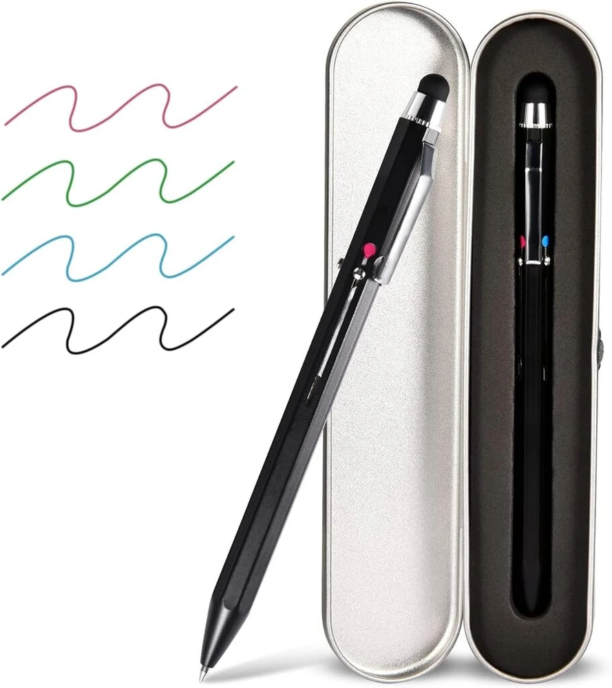 Smttw 5-in-1 Stylus & daugiaspalvis tušinukas, daugiafunkcis rašiklis su metaline dovanų dėžute - juodas, mėlynas, raudonas, žalias, universalus stylus jutikliniams ekranams (juodas)