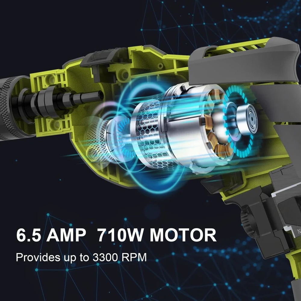 Smūginis gręžtuvas, 710w elektrinis laidinis smūginis gręžtuvas, 13 mm metalinis griebtuvas, 0-3300 aps./min., galingas reguliuojamo greičio gręžtuvas plieno gręžimui