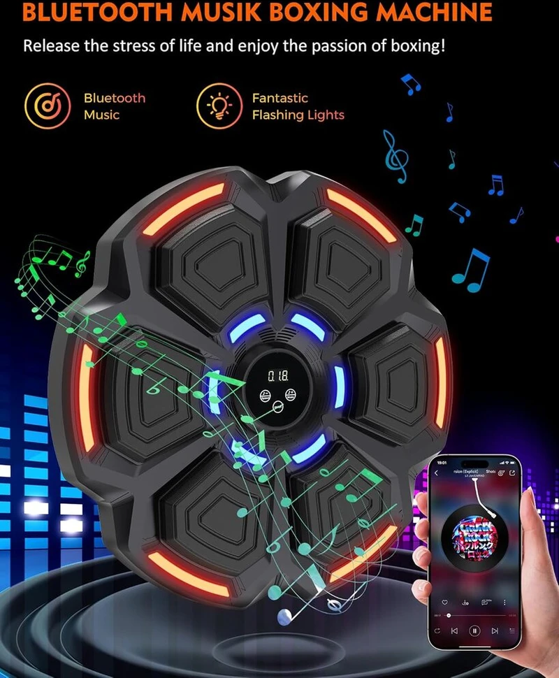 Snawowo muzikos bokso treniruoklis suaugusiems - led šviesos elektroninis bokso treniruoklis su muzikos bokso pirštinėmis - bluetooth muzikos bokso treniruoklis su 9 greičio režimais ir skaičiavimo režimu