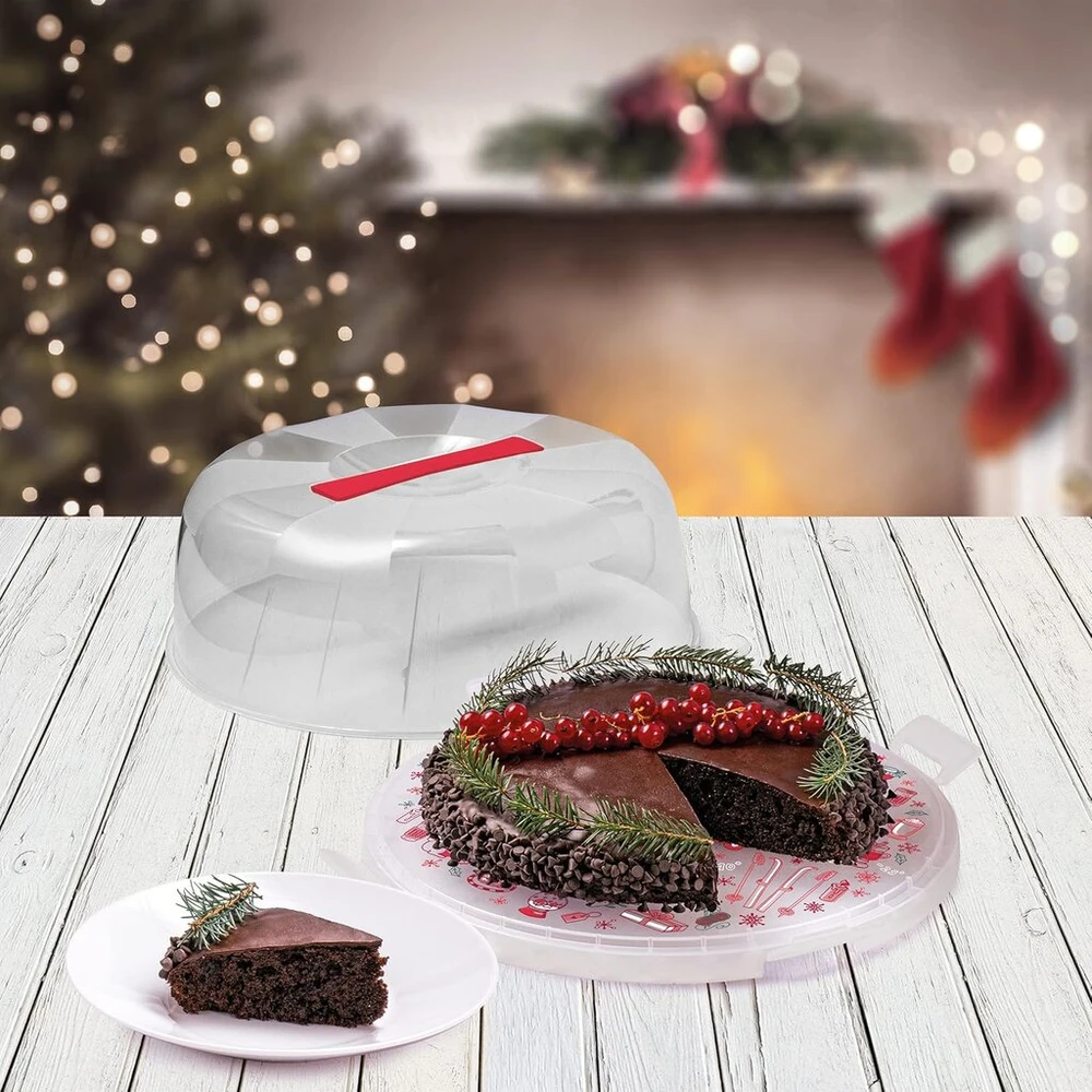 Snips Delice Winter torto transportavimo dėžė su 4 saugos užsegimais | Torto gaubto skersmuo 28 cm x aukštis 9 cm | Pagaminta Italijoje | Be Bpa ir ftalatų, raudona