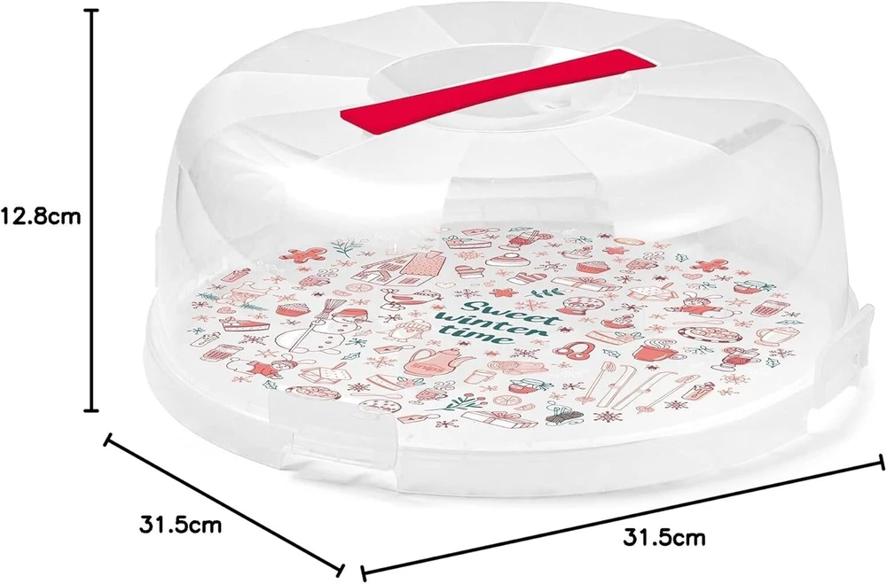 Snips Delice Winter torto transportavimo dėžė su 4 saugos užsegimais | Torto gaubto skersmuo 28 cm x aukštis 9 cm | Pagaminta Italijoje | Be Bpa ir ftalatų, raudona