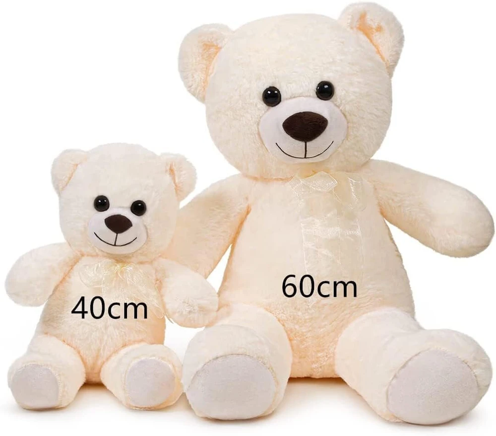 Snowolf Meškinas, pliušinis, minkštas meškinas su sagomis akimis, mielas meškiukas, lėlė, žaislas dovana vaikams, berniukams, mergaitėms gimtadienio, Kalėdų, dienos proga, 40 cm, kreminės spalvos