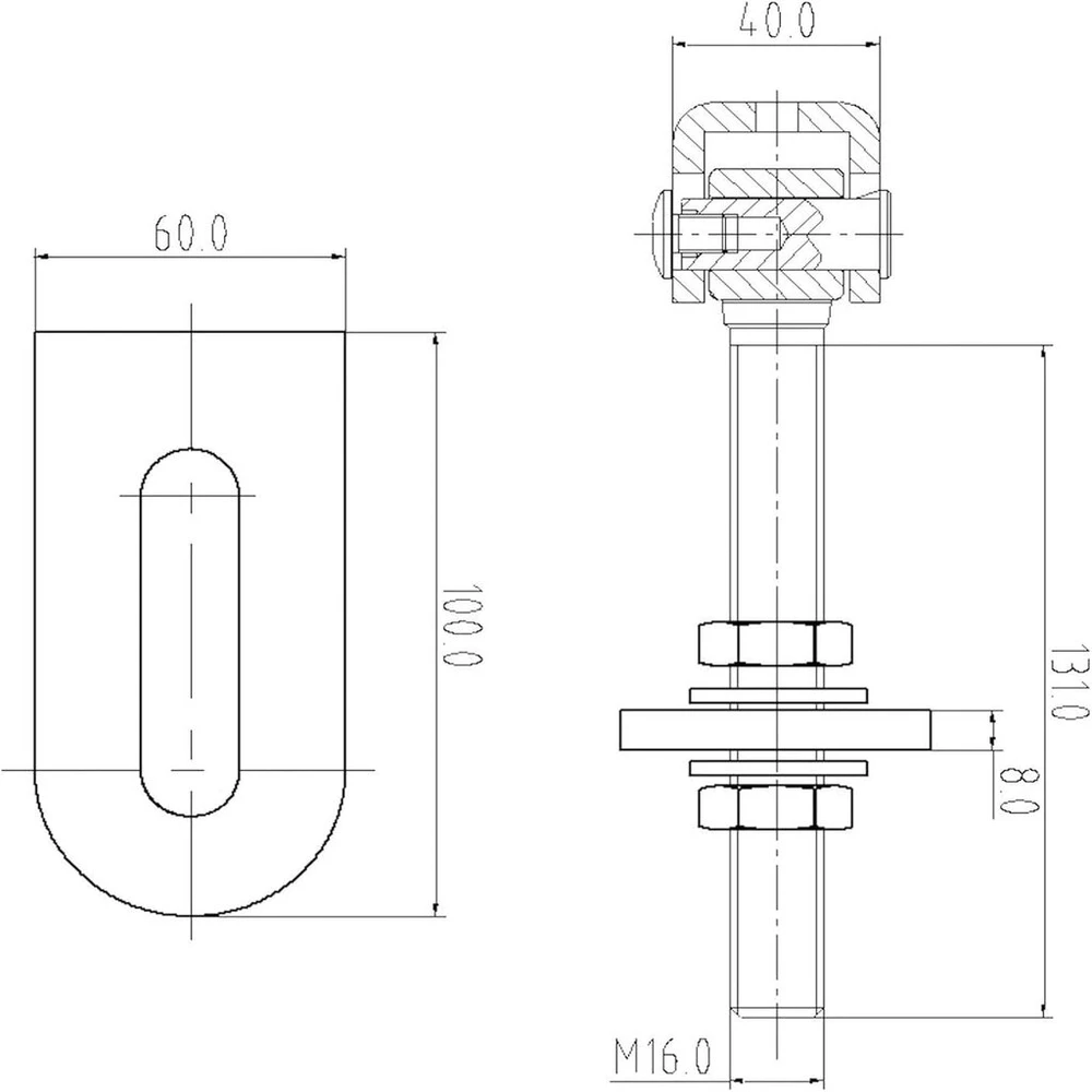 So-tools® Vartų vyris m16 u ilgas su privirinamu skirtuku, cinkuotas, reguliuojama konstrukcinė juosta, vartų vyrio privirinimo juosta