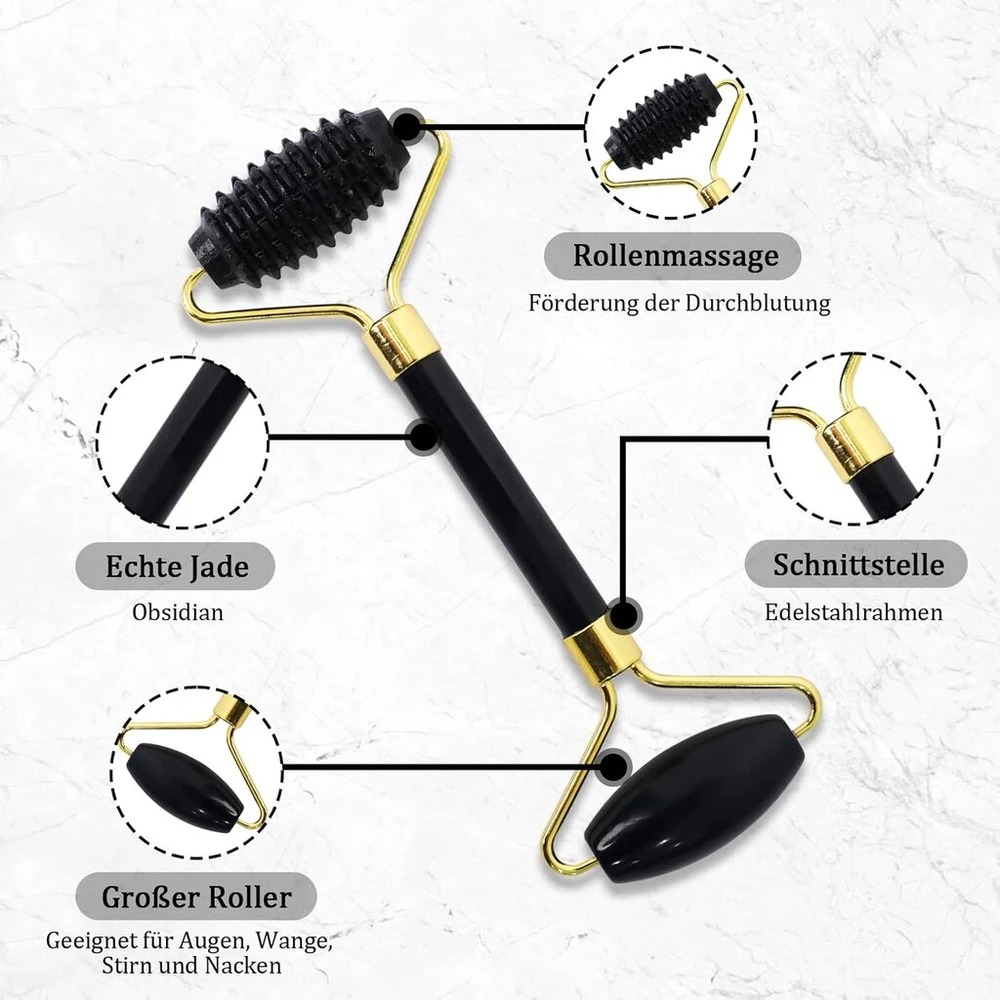 Soarfly nefrito volelis ir gua sha akmens rinkinys, 3 dalių natūralaus obsidiano veido volelis, gua sha akmens veido masažo volelis, gua sha nefrito volelis akims, veidui ir kaklui, stangrina odą, masažas