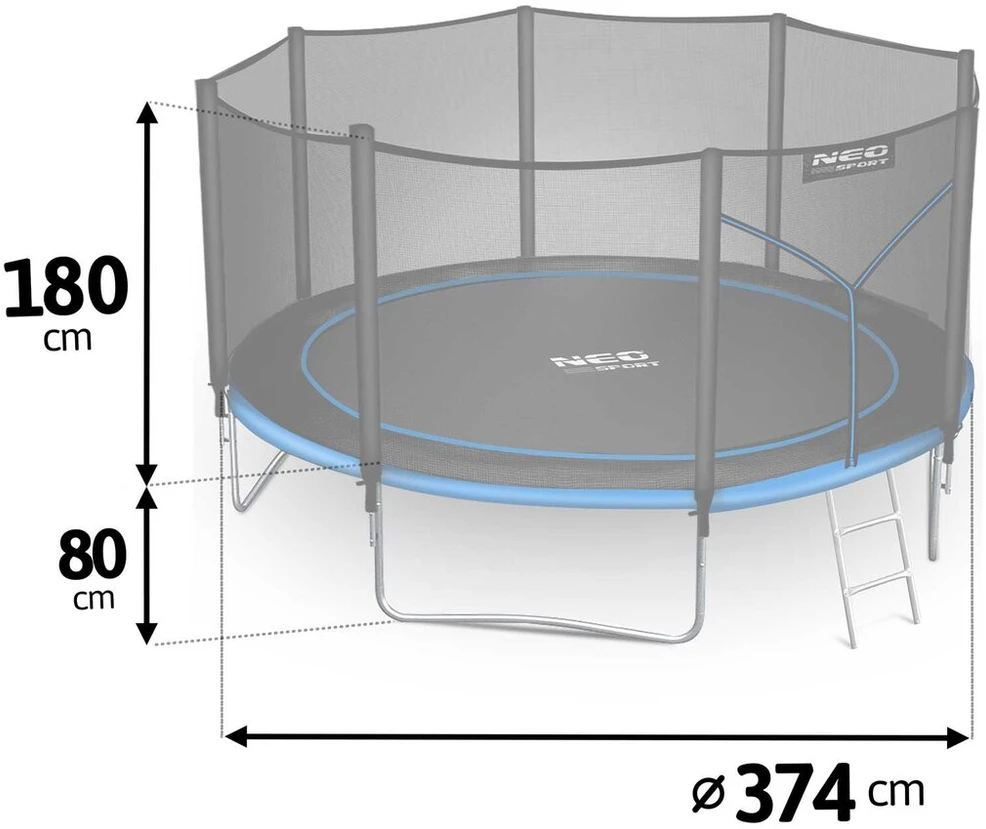 Sodo batutas 12 pėdų/374 cm su išoriniu tinkleliu ir neo sporto kopėčiomis