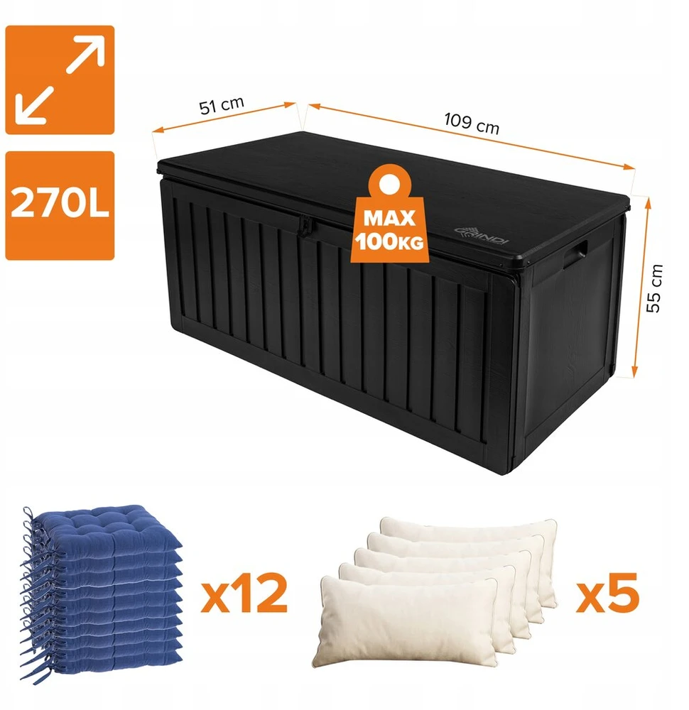 Lauko baldų komplektas Sodo dėžė 270l balkono skrynia su sėdyne - Cygnus 270 l juoda