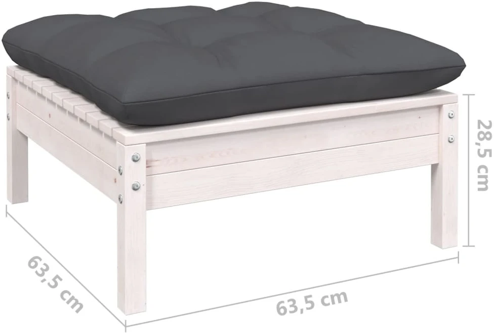 Lauko baldų komplektas Sodo komplektas su pagalvėmis, 7 dalių, baltas, pušies mediena