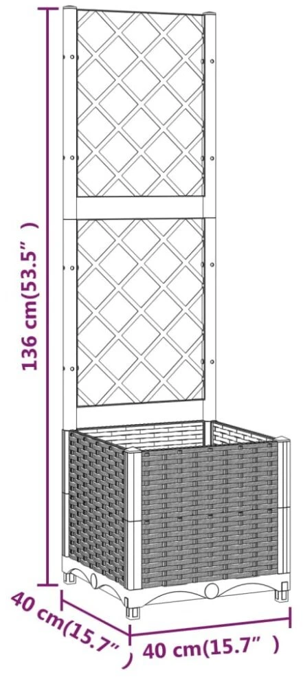 Sodo lovelis su pp grotelėmis, 40x40x136 cm, šviesiai pilkas