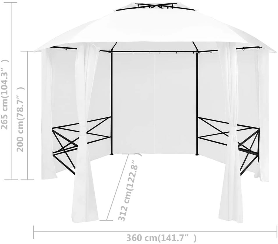 Sodo palapinė su užuolaidomis, balta, 360x312x265cm, 180g/m²