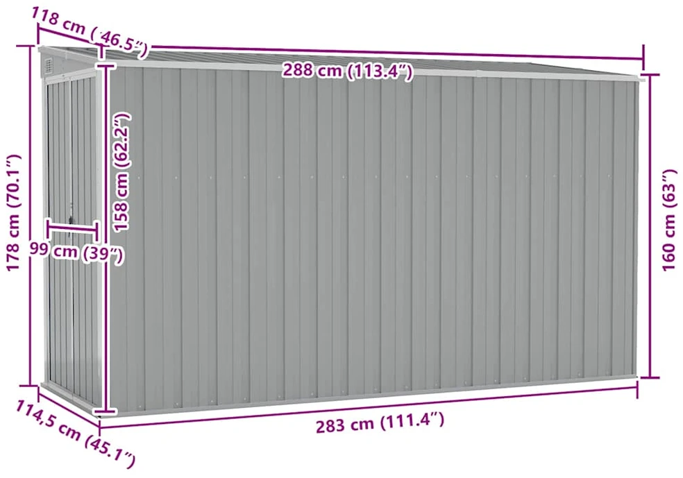 Sodo pašiūrė, pilka, 118x288x178cm, galvanizuotas plienas