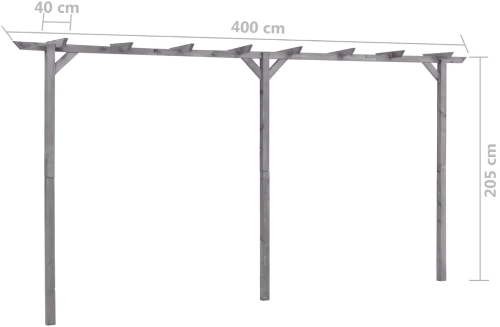 Sodo pergolė, pilkos spalvos, 400x40x205cm, impregnuota pušis