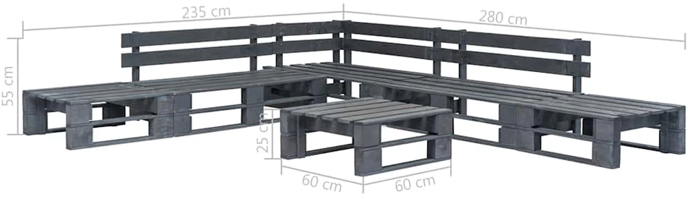 Lauko baldų komplektas Sodo poilsio baldų komplektas, 6 dalių, pilkas, mediena