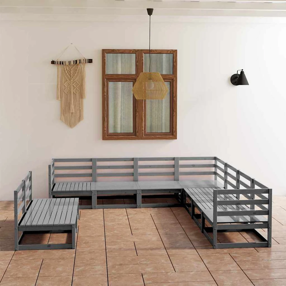 Lauko baldų komplektas Sodo poilsio baldų komplektas, 9 dalių, pilkas, pušies masyvas