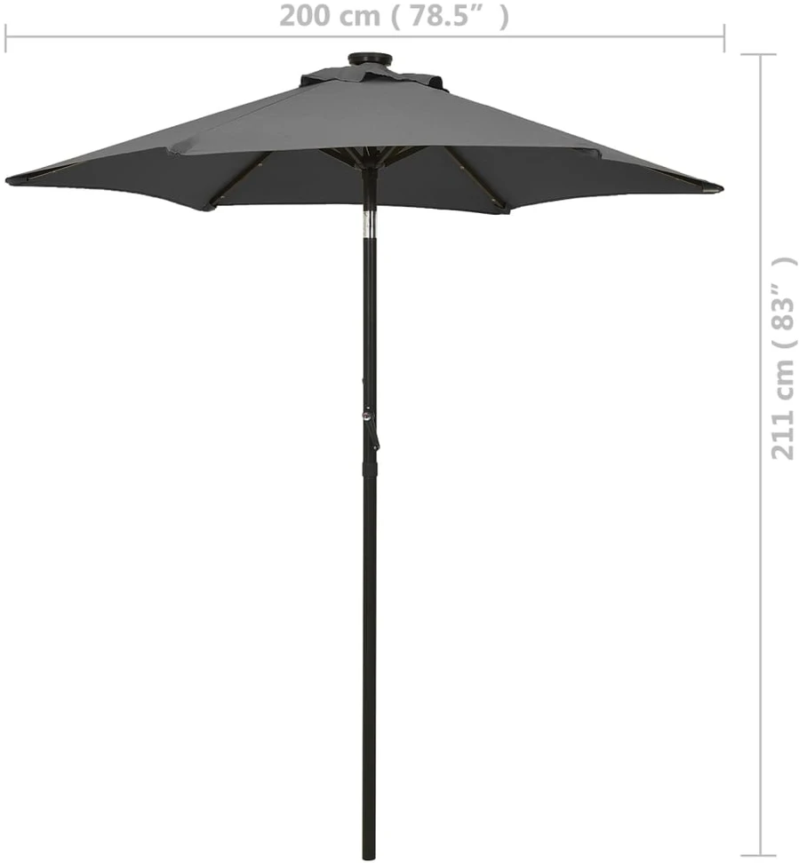 Sodo skėtis nuo saulės su LED, antracito, 200x211cm, aliuminis
