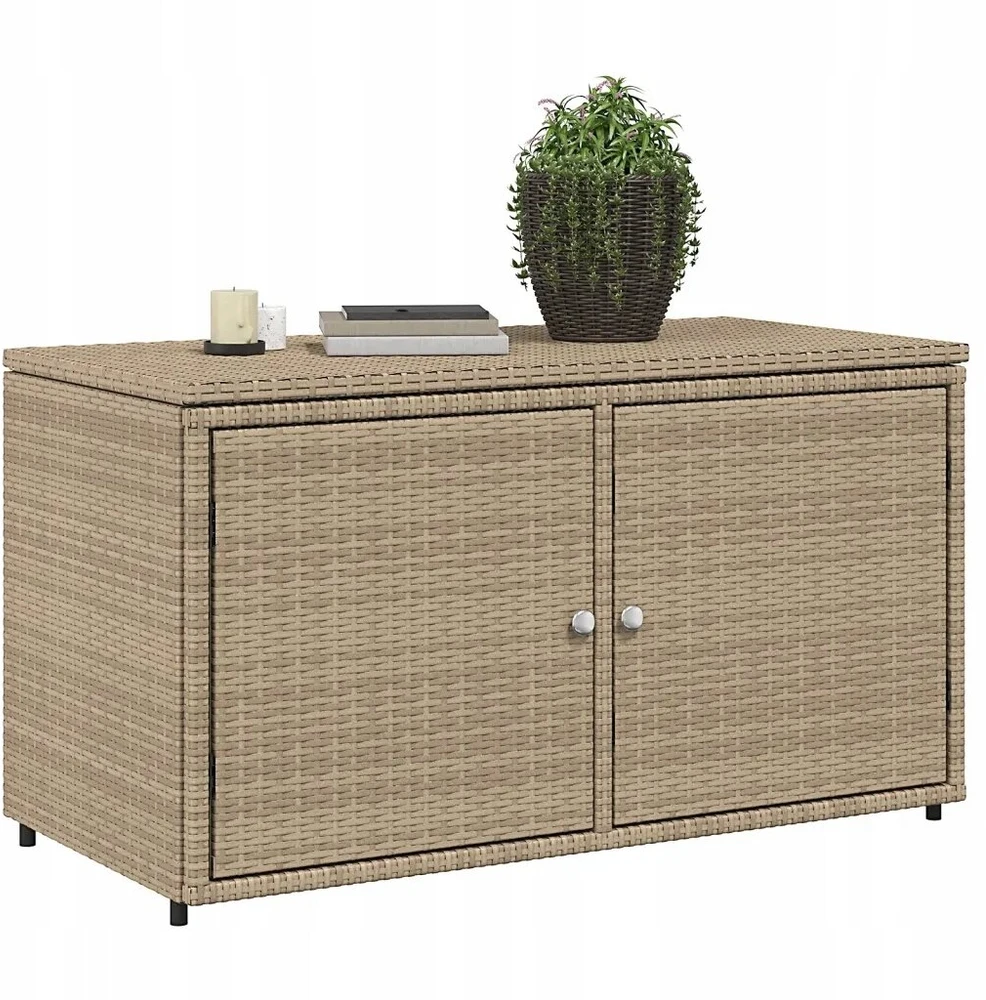 Lauko baldų komplektas Sodo spintelė, smėlio spalvos, 110x55x60,5 cm, polyratanas