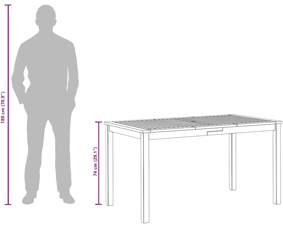 Sodo stalas, 140x80x74cm, akacijos medienos masyvas