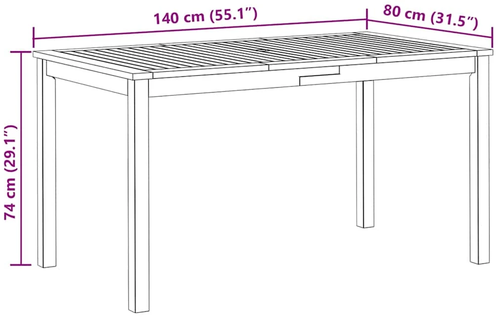 Sodo stalas, 140x80x74cm, akacijos medienos masyvas