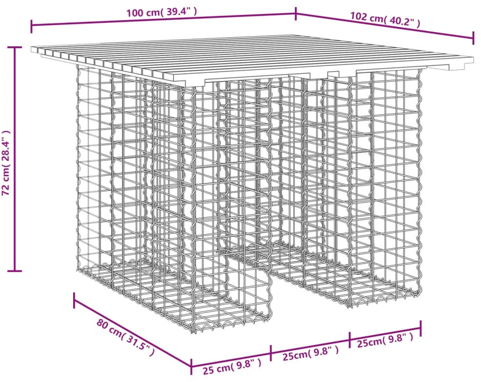 Sodo stalas, gabiono dizainas, 100x102x72 cm, Douglas medienos masyvas
