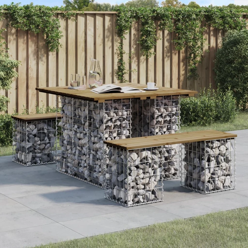 Sodo stalas, gabionų dizainas, 100x102x72 cm, impregnuota pušies mediena