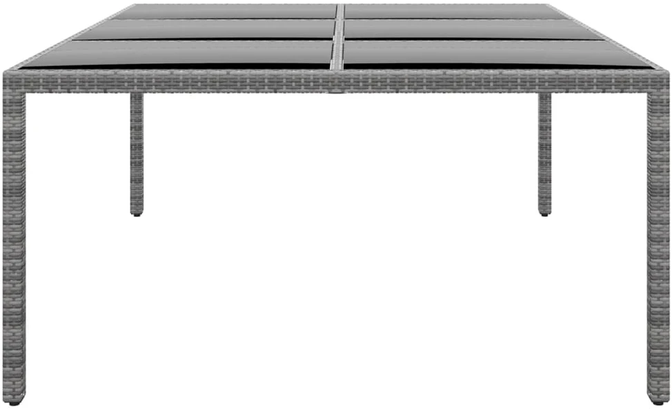 Sodo stalas, pilkas, 200x150x75cm, stiklas/poliratanas