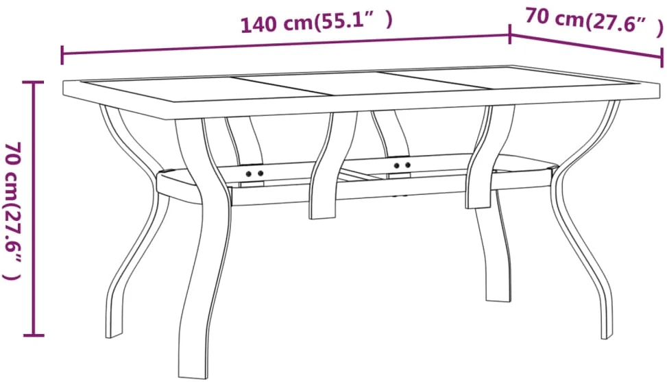 Sodo stalas, rudas ir juodas, 140x70x70cm, plienas ir stiklas