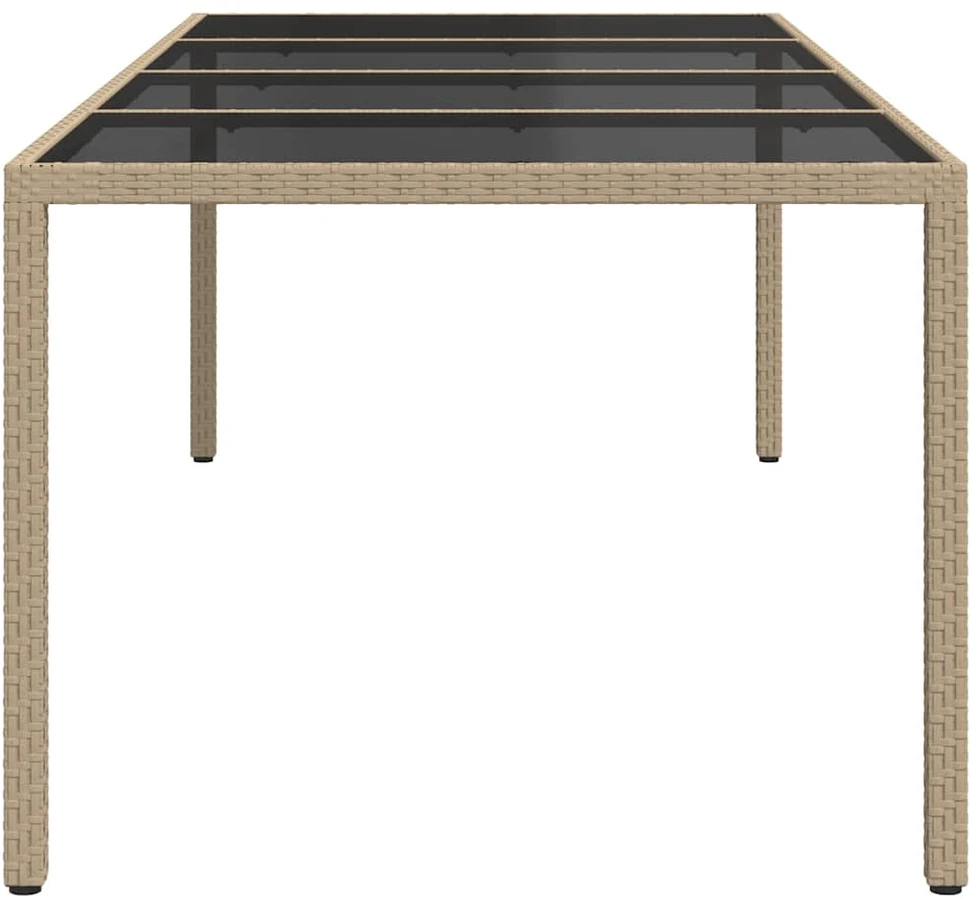 Sodo stalas, smėlio spalvos, 250x100x75cm, stiklas/poliratanas
