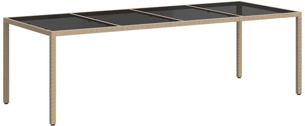 Sodo stalas, smėlio spalvos, 250x100x75cm, stiklas/poliratanas