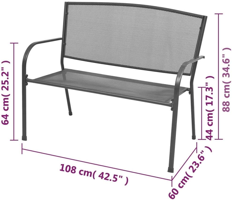Sodo suoliukas, 108 cm, plienas ir tinklelis, antracito spalvos