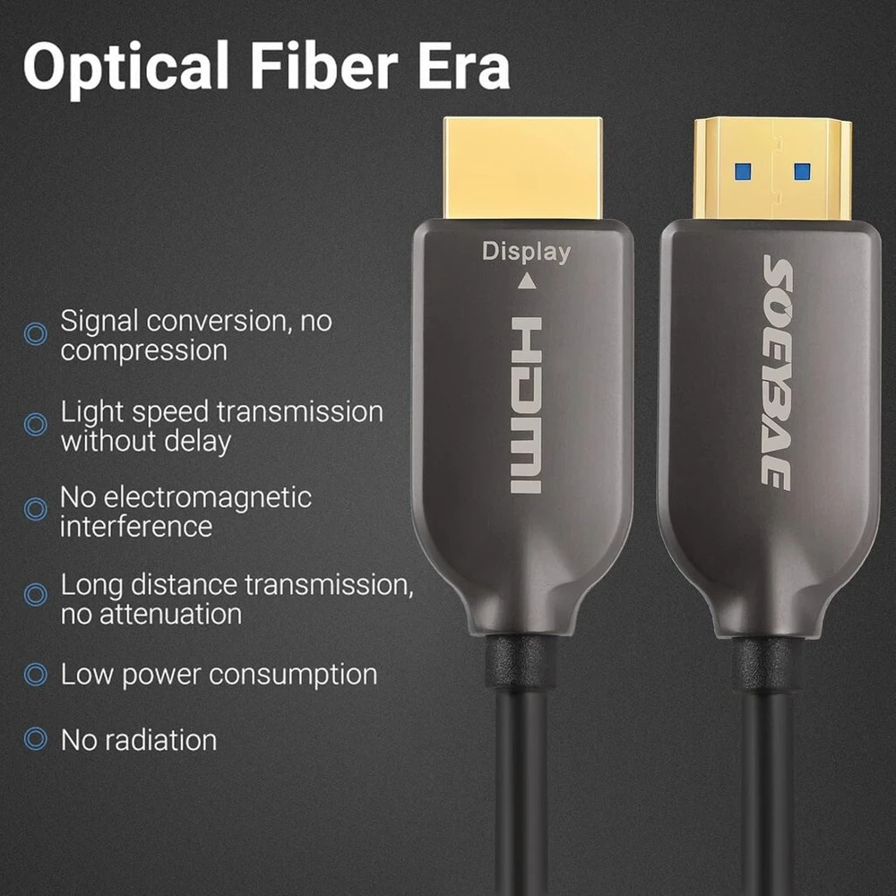Soeybae 4k Hdmi šviesolaidinis kabelis 10 m, Hdmi kabelis 2.0 4k @ 60hz 18gbps Hdcp 2.2 3d Hdr