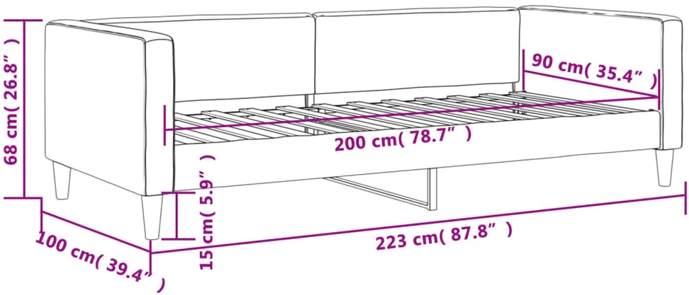 Lova Sofa, juodos spalvos, 90x200cm, audinys