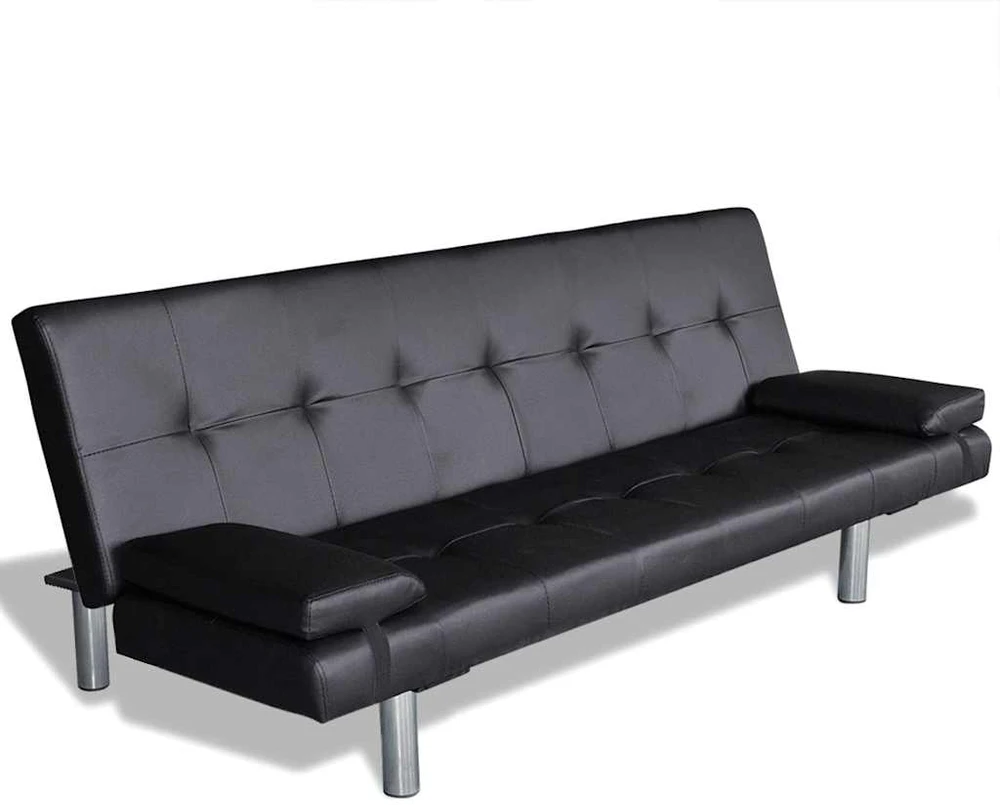 Fotelis Sofa lova su dviem pagalv., dirbtinė oda, reguliuoj., juoda