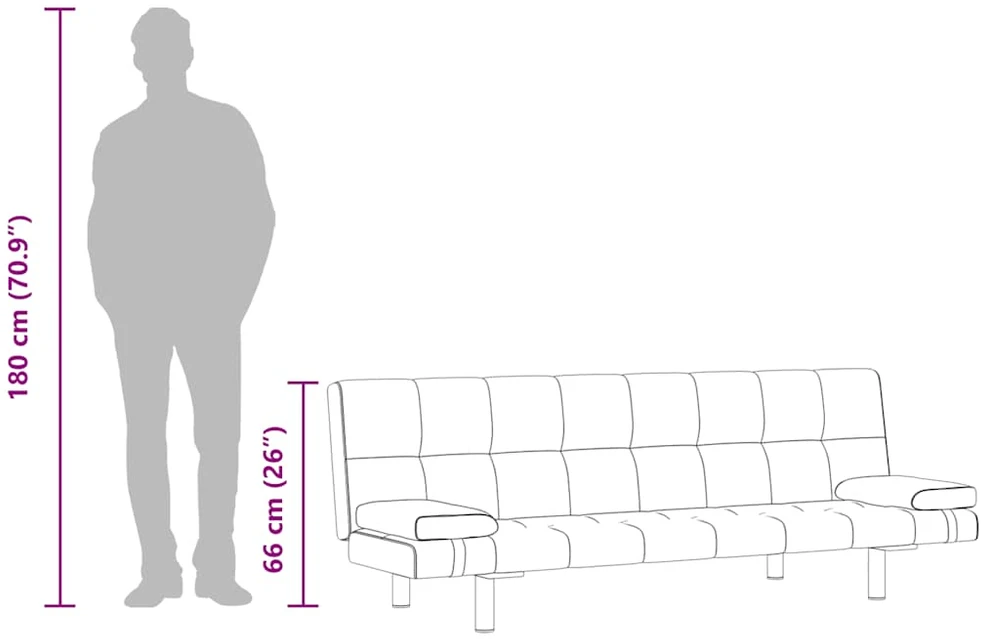 Fotelis Sofa lova su dviem pagalv., dirbtinė oda, reguliuoj., juoda