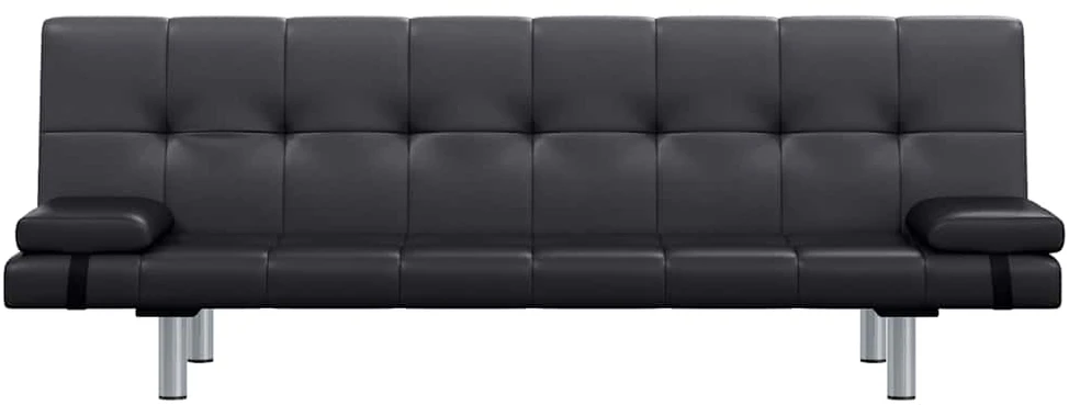Fotelis Sofa lova su dviem pagalv., dirbtinė oda, reguliuoj., juoda