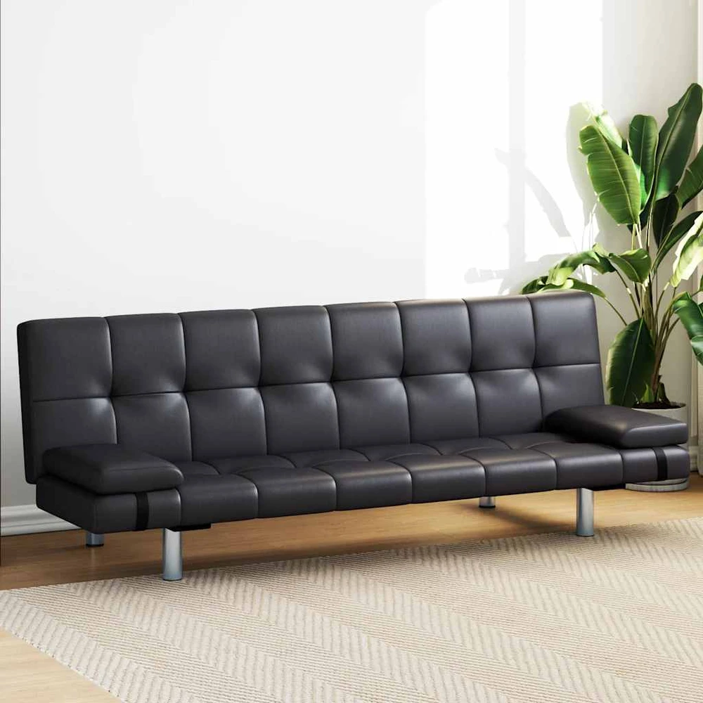 Fotelis Sofa lova su dviem pagalv., dirbtinė oda, reguliuoj., juoda