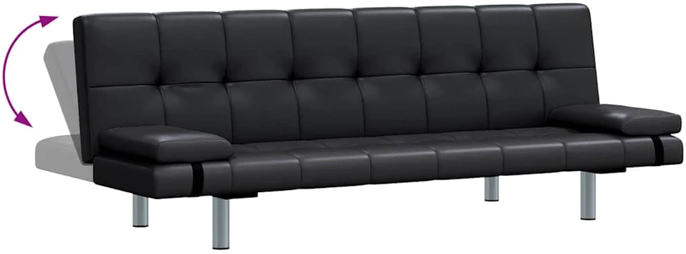 Fotelis Sofa lova su dviem pagalv., dirbtinė oda, reguliuoj., juoda