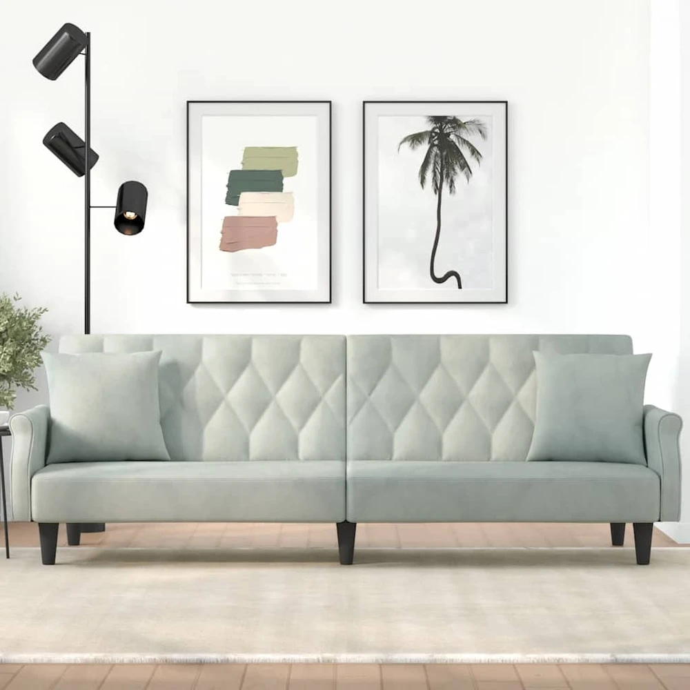 Fotelis Sofa-lova su porankiais, šviesiai pilkos spalvos, aksomas