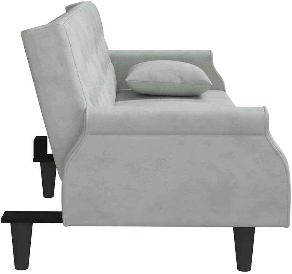 Fotelis Sofa-lova su porankiais, šviesiai pilkos spalvos, aksomas