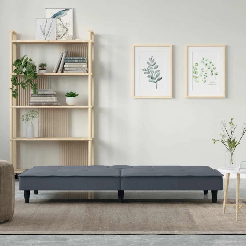 Fotelis Sofa-lova su puodelių laikikliais, tamsiai pilka, aksomas