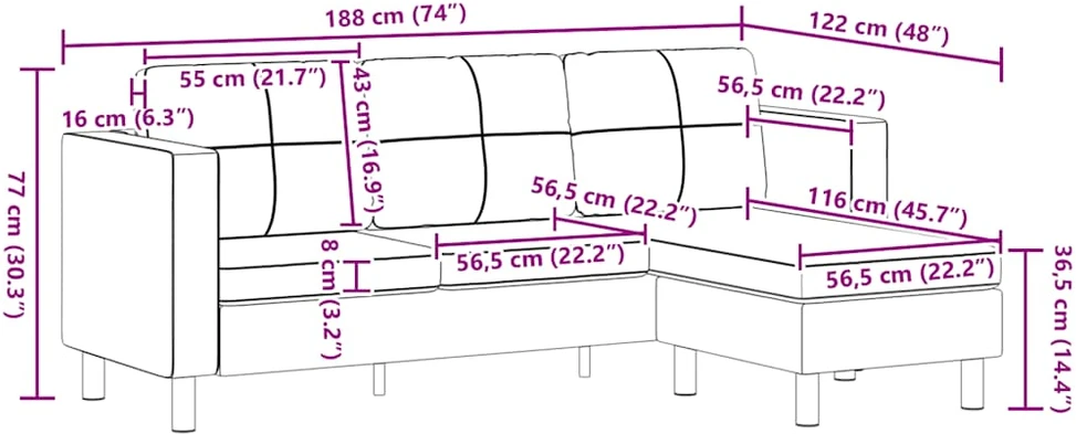 Fotelis Sofa, trivietė, dirbtinė oda, balta