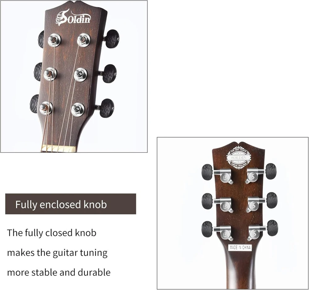 Soldin 40 colių akustinė gitara, aukščiausios kokybės eglės viršutinė dalis, cutway acustica guitarra rinkinys su dėklu, gitaros stovu, derintuvu, dirželiu, kapodasteriu, stygomis, valymo šluoste ir kirtikliais (natūrali)