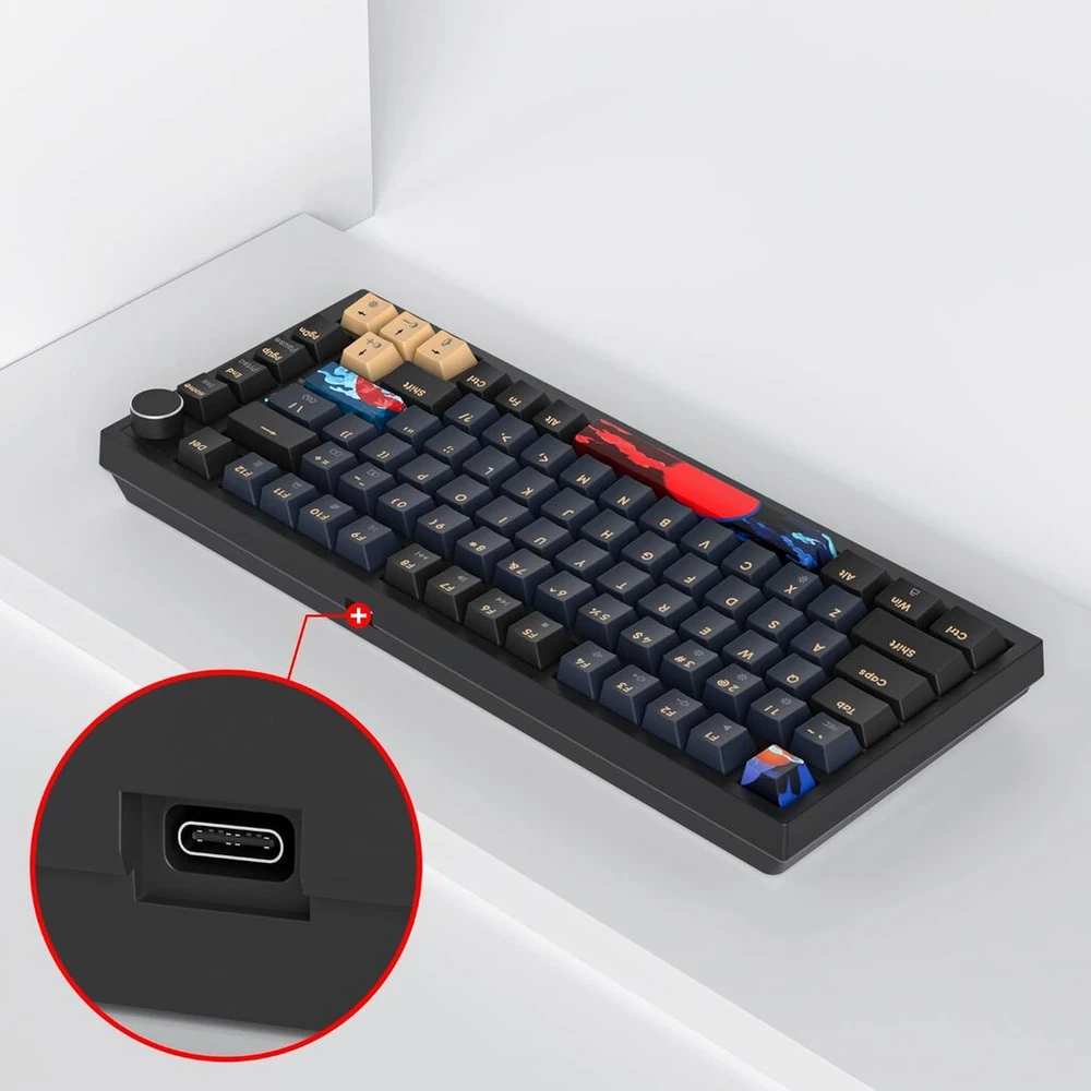 Solidee laidinė mechaninė žaidimų klaviatūra 75%, karštai keičiama mechaninė klaviatūra su tarpine, rgb apšvietimas, qwerty 82 klavišų žaidimų klaviatūra, nkro klaviatūra su pasukamuoju ratuku (82 mėlynas samurai)