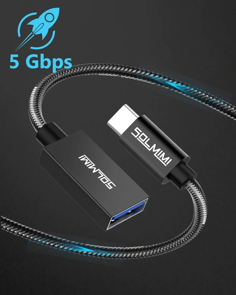 Solmimi usb c į a 3.0 adapteris nešiojamam kompiuteriui, planšetiniam kompiuteriui, mobiliajam telefonui su type-c prievadu, otg type c kabelis, suderinamas su klaviatūra, pele, atminties kortele ir kitais usb įrenginiais - 1.2 m
