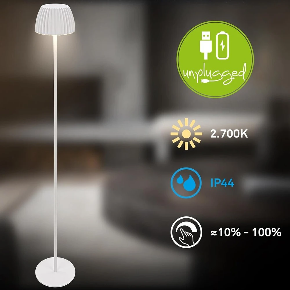 Sompex Briloner Riffle Led belaidis grindų šviestuvas Ip44 su jutikliniu valdymu, 19 x 124 cm, reguliuojamas ryškumas, atminties funkcija, keičiama baterija, grindų šviestuvas su baterija, skaitymo lempa, svetainės lempa, Vokietijos dizaino apdovanojimo laimėtoj