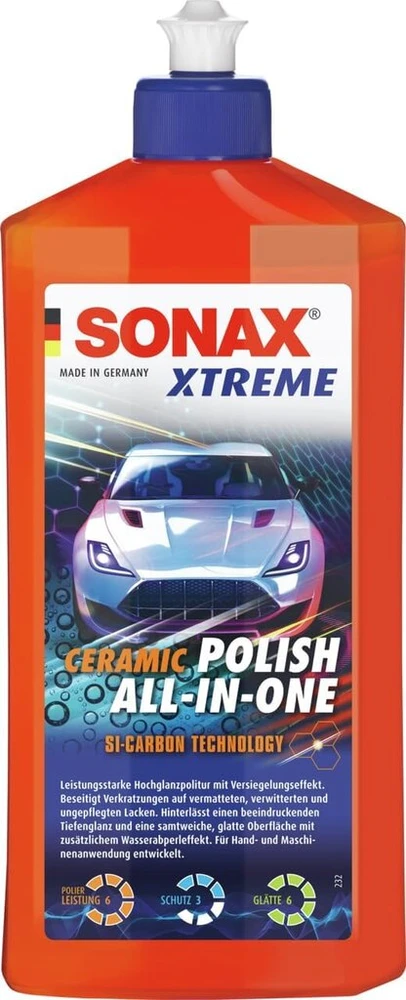 Sonax Xtreme Ceramic poliravimo priemonė automobiliams, viskas viename, pašalina įbrėžimus ant matinių, paveiktų oro sąlygų ir netvarkingų dažų – prekės Nr. 02472000, 500 ml