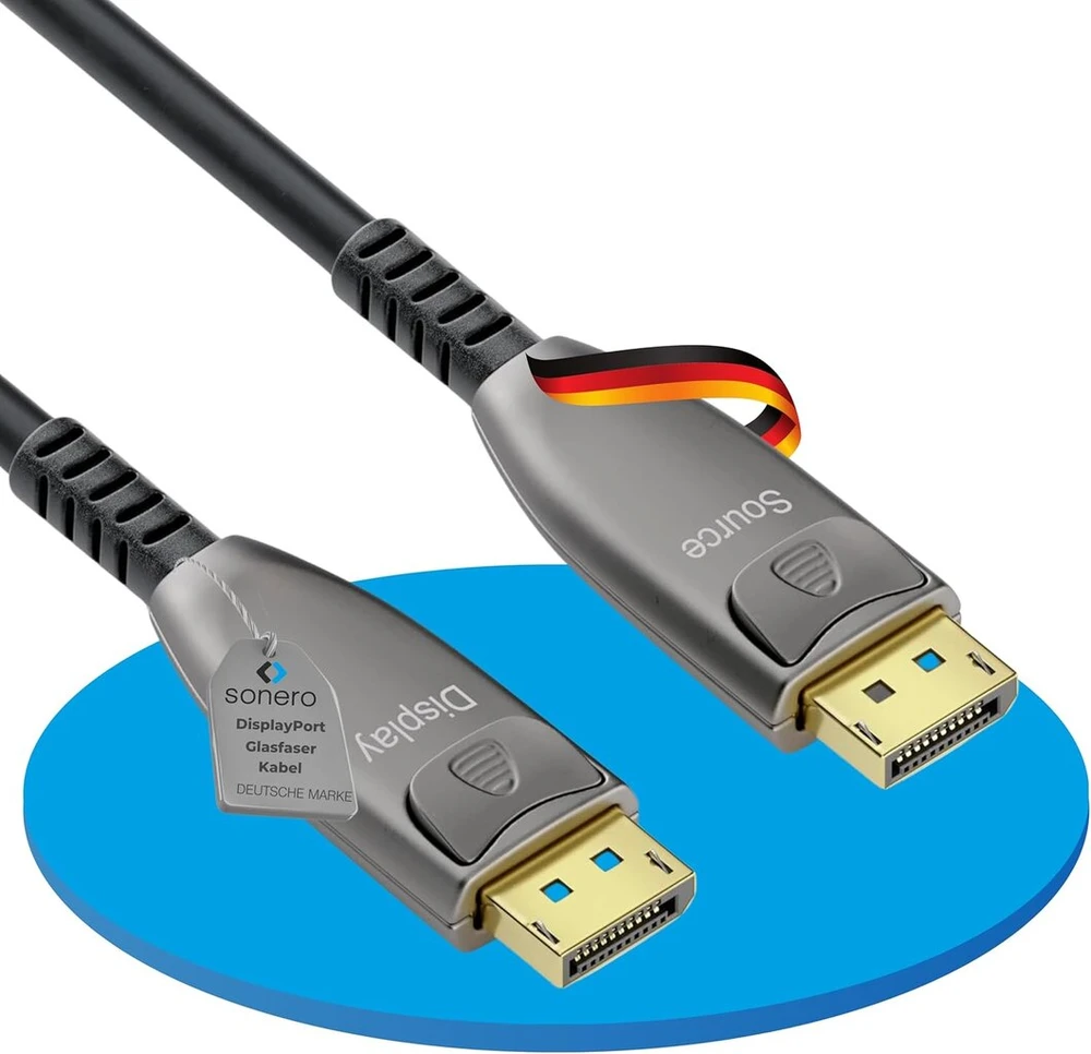 Sonero® 8k Displayport 1.4 kabelis, hibridinis šviesolaidinis kabelis, rezoliucija iki 8k 60 Hz (7680 x 4320) / 4k 120hz (3840 × 2160), Hdr ir Dsc palaikymas, antracito spalvos, 20 metrų