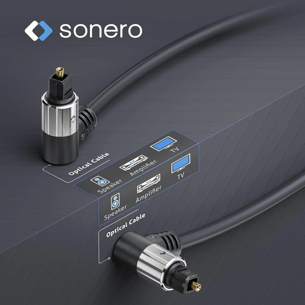 Sonero Premium Optinis Toslink Kabelis 5m, Paauksuoti Jungtys, 2x90°
