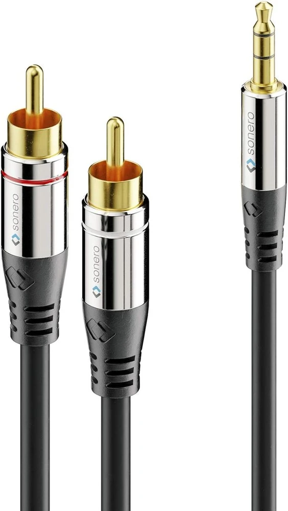 Sonero S-ac600-075 Premium audio adapterio kabelis 7.50 m 3.5 mm lizdas į 2x Rca kištukas paauksuoti kontaktai juodas