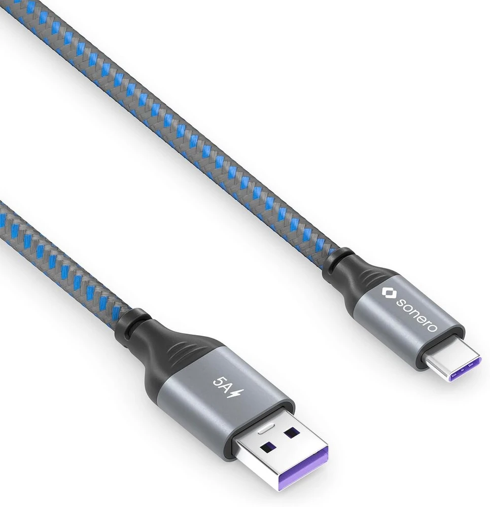 Sonero Usb-c į Usb-a įkrovimo laidas, 2m, 5v/5a, pilkai-mėlynas